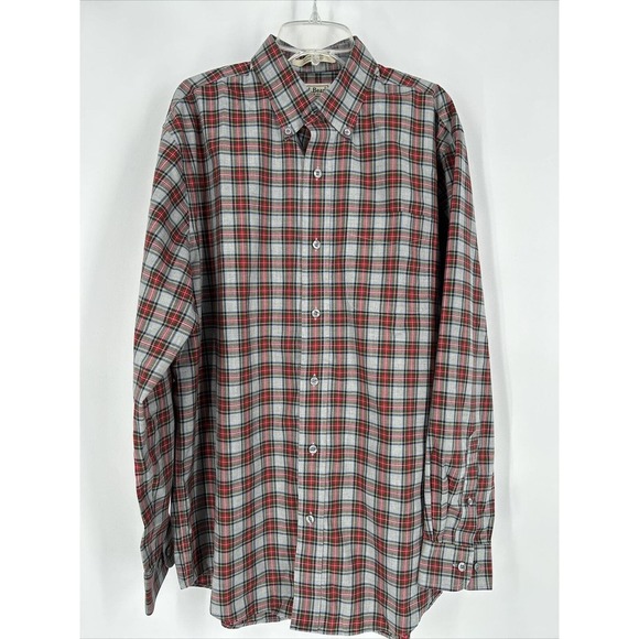 LL Bean Wrinkle Free Traditional Fit‎ Red Grey Plaid Long Sleeve Button Down M - Picture 2 of 7
